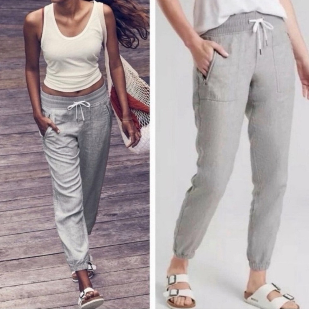 Athleta Cabo Linen Grey Joggers Size 0. Style # 405720-06.